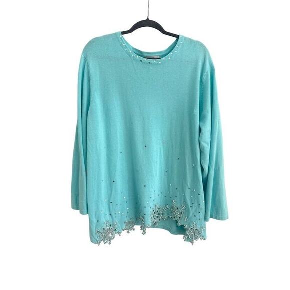 Quacker Factory Womens Pullover Beaded Sweater Size 2X Blue Snowflake Grandma - Picture 1 of 7